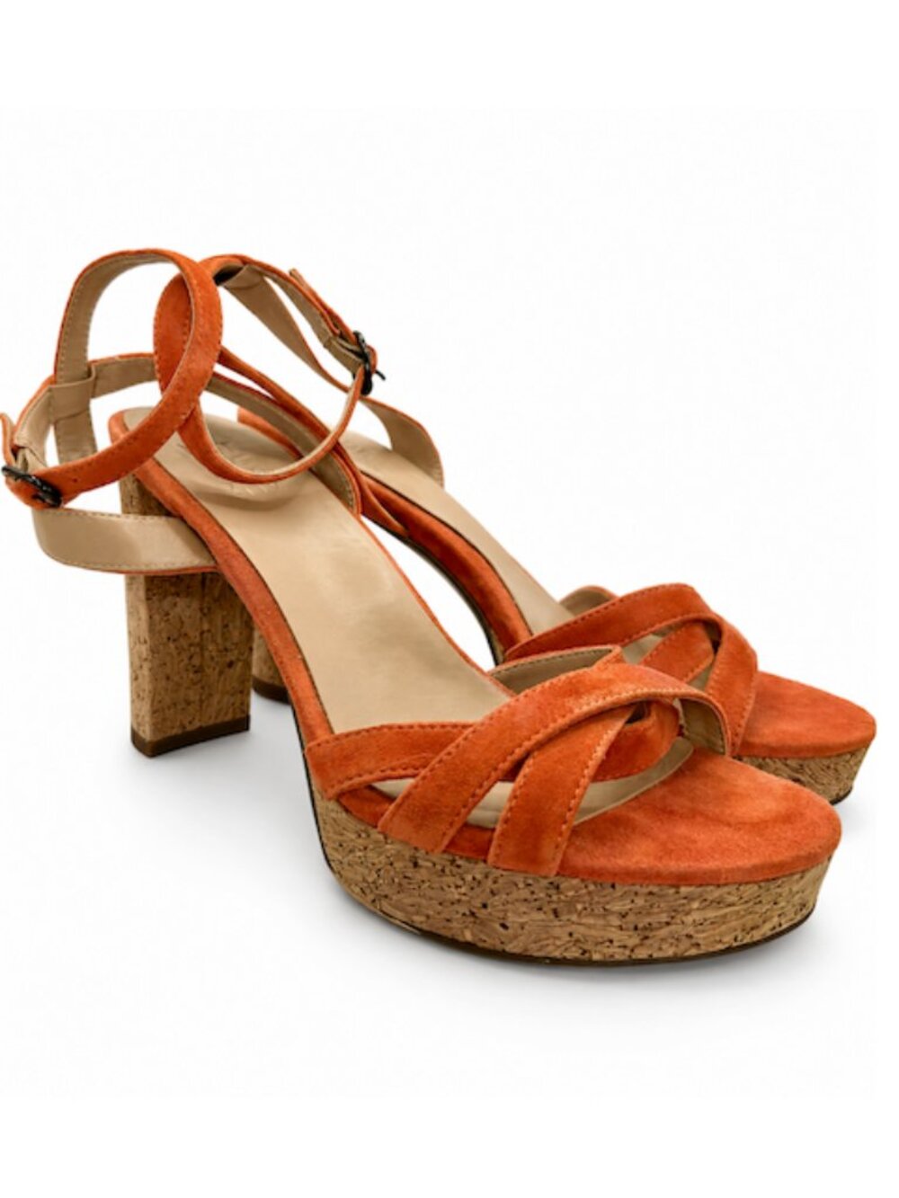 Naturalizer Mallory Platform Sandals Womens 10W Orange Suede Strappy Retro Heels - Picture 2 of 9